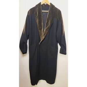 VTG Women's Long Wool Winter Coat Opera Jacket Paisley Velvet Trim Collar XL‎